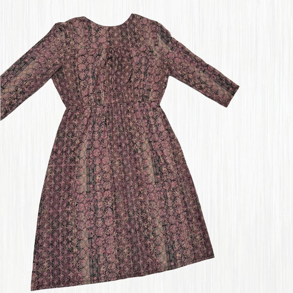 Peruvian Connection 16 Faux Wrap Knit Meraux Dress BoHo Print V-Neck 3/4 Sleeve - Picture 7 of 15